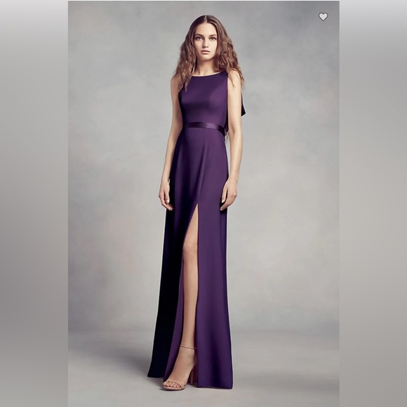 White by Vera Wang High Neck Crepe Bridesmaid or Prom Dress with Ruffled Back - Picture 1 of 8